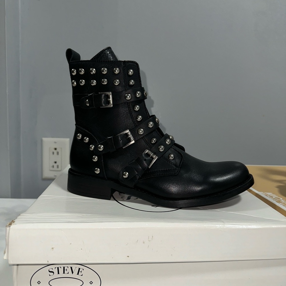 Black leather studded boots
